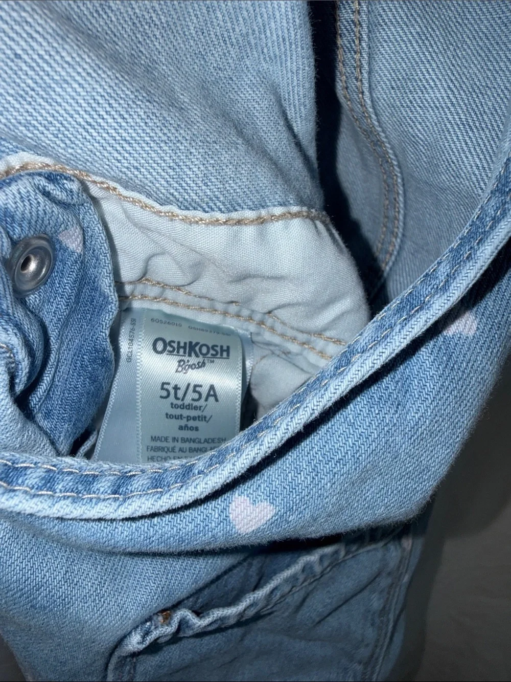 OshKosh B'gosh Light Blue Heart-Print Denim Overalls